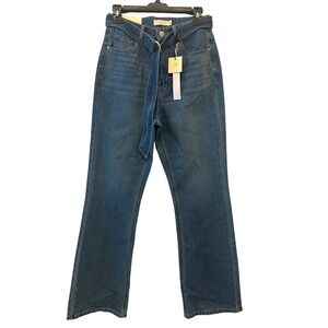 TGLA Francesca's Womens High Rise Flare Jeans Medium Wash Belted‎ Size 26 NEW